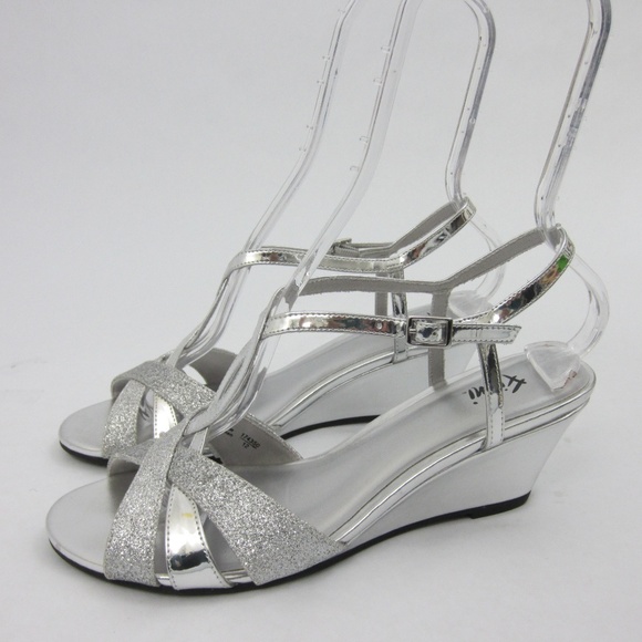 glitter silver wedges